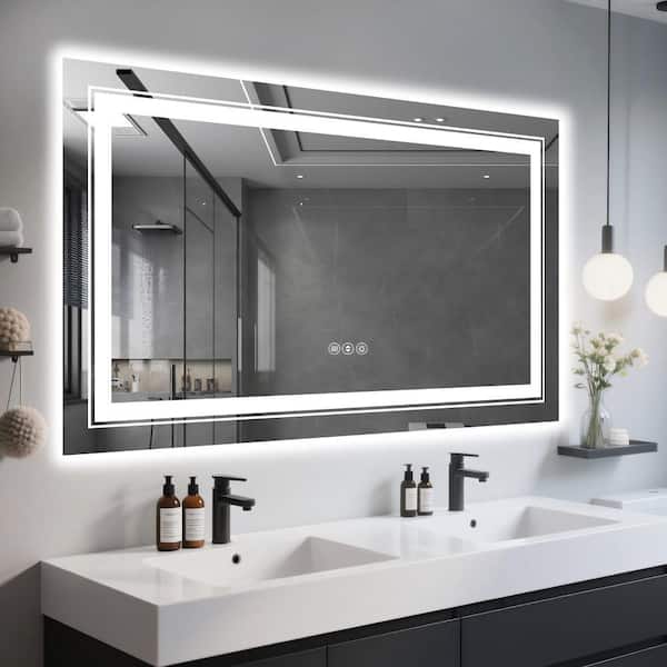 40 in. W x 24 in. H Rectangular Frameless Wall Mount Anti-Fog LED Front Lighting Bathroom Vanity Mirror in White