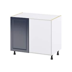 Devon Painted Blue Recessed Assembled Magic Corner Blind Base Kitchen Cabinet (39 in. W x 34.5 in. H x 24 in. D)