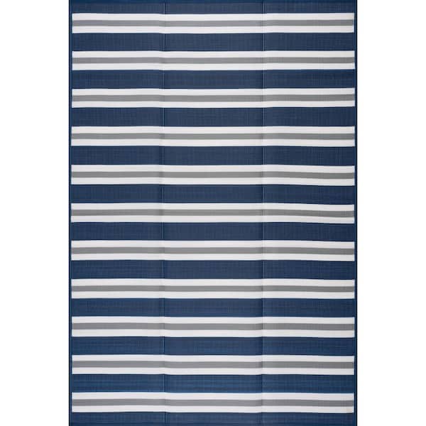 Luna Navy 6 ft. x 9 ft. Stripes Indoor/Outdoor Area Rug