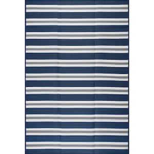 Luna Navy 8 ft. x 10 ft. Stripes Indoor/Outdoor Area Rug