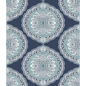 Bolinas Navy Medallion Paper Strippable Roll (Covers 56.4 sq. ft.)