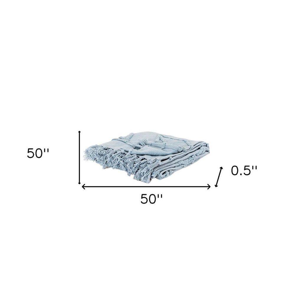 Light Blue Textured Cotton Reversible Throw Blanket