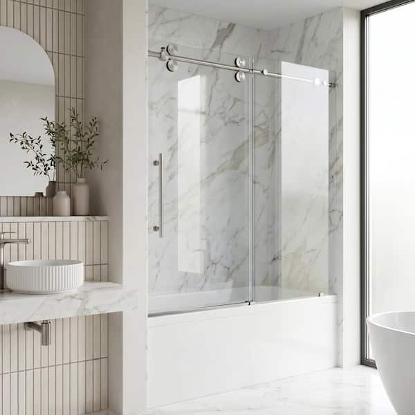 VIGO Elan 60 in. W x 66 in. H Sliding Frameless Tub Door with