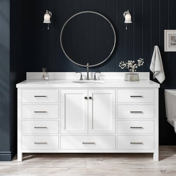 ARIEL Cambridge 67 in. W x 22 in. D x 36 in. H Bath Vanity in White with Pure White Qt. Top with White Basin
