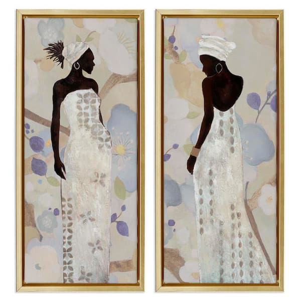Stupell Industries Stylish Neutrals Women by Janet Tava 2-Pieces Gold Floater Frame People Graphic Art Print 25 in. x 11 in.