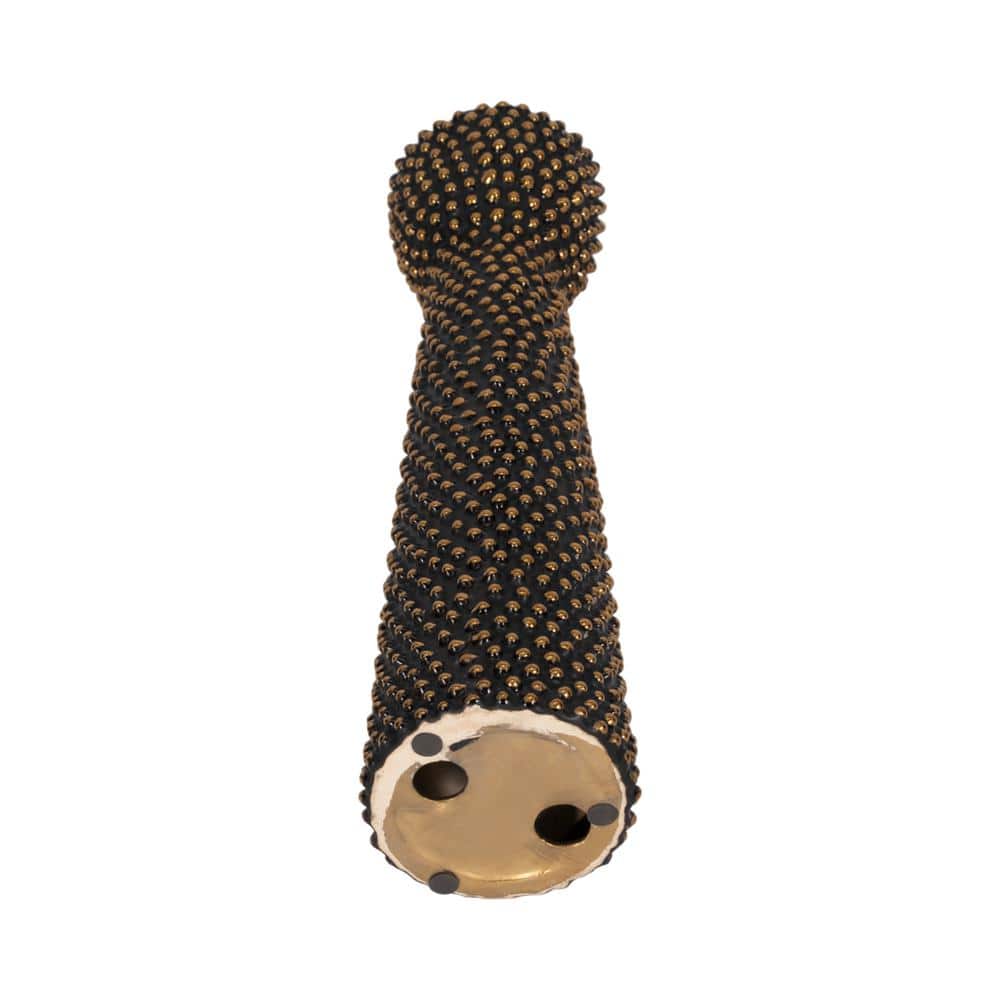 16" Black and Gold Ceramic Spiked Candle Holder