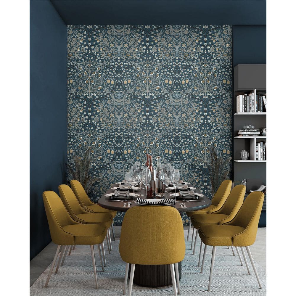 Aegean Blue and Warm Stone Floral Peel and Stick Wallpaper