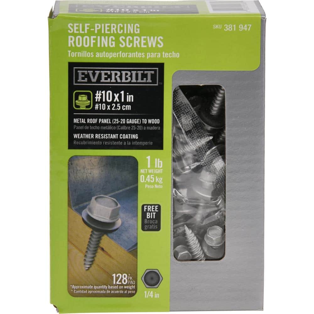 Everbilt #10 x in. Flange Hex Head Hex Drive Self-Piercing Screw with  Neoprene Washer lb.-Box (128-Piece) 116038 The Home Depot