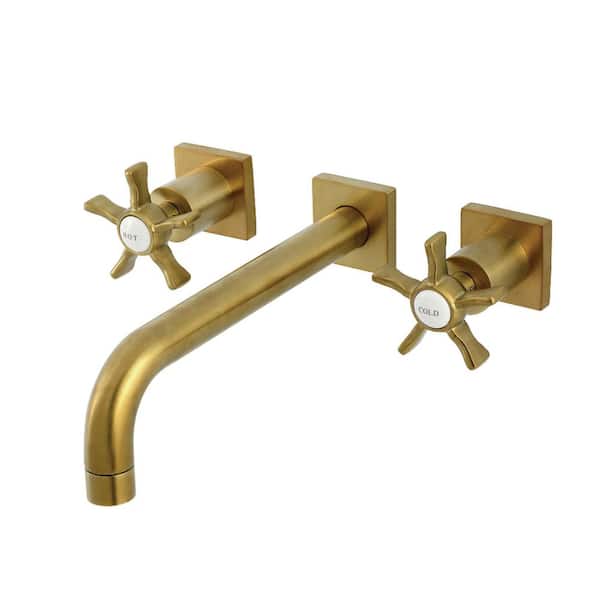 2-Handle Wall Mount Roman Tub Faucet in Brushed Brass (Valve Included)