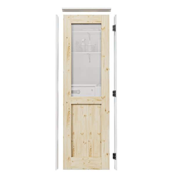 24 in. x 80 in. 1/2-Lite Frosted Glass Left-Handed Unfinished Pine Single Door Kit with Quick Assemble Jamb