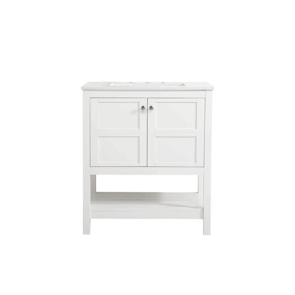 Simply Living 30 in. Single Bathroom Vanity in White with Quartz Vanity Top