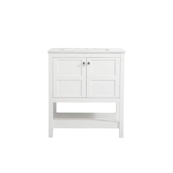 Unbranded Simply Living 30 in. Single Bathroom Vanity in White with Quartz Vanity Top in Calacatta White
