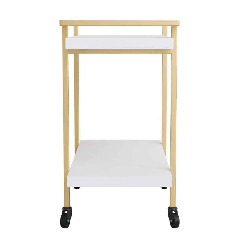 White and Brass 2-Tier Mobile Office Printer Cart