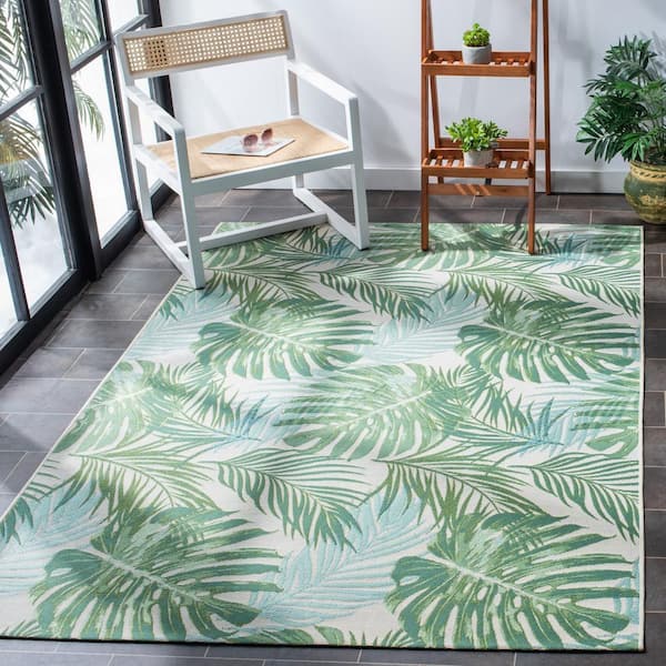 Barbados Green/Teal 5 ft. x 5 ft. Square Floral Indoor/Outdoor Area Rug