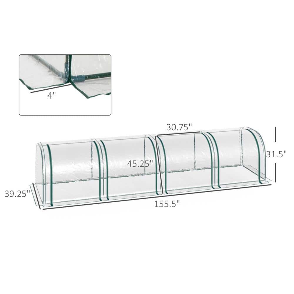 Clear PVC Tunnel Greenhouse with Steel Frame, 13' x 3' x 2.5'