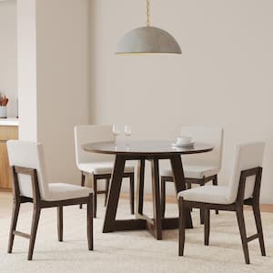 Gracie 19 in. Cream Boucle Standard Back Solid Wood Upholstered Dining Chair with Wood Seat (Set of 4)