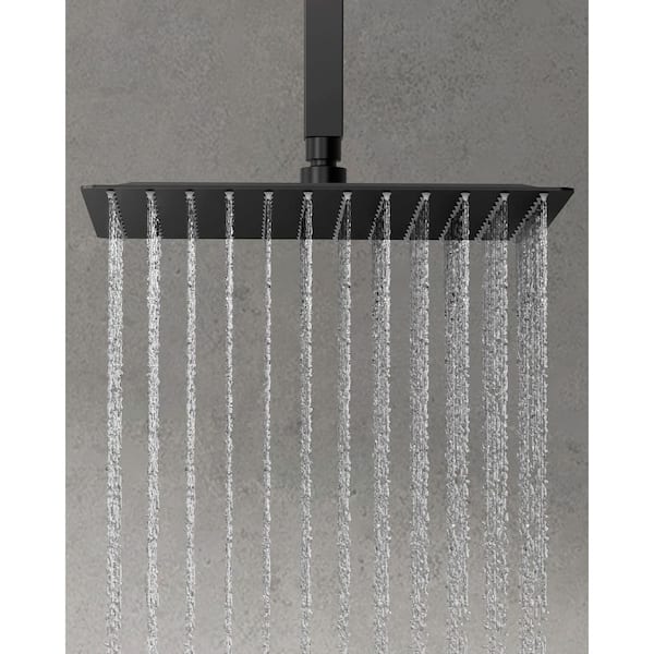 12 in. 3-Spray Smart Temperature Square Wall Bar Shower Kit with Hand Shower in Matte Black (Valve Included)