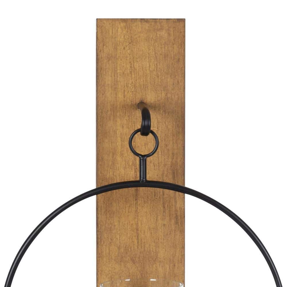 Rustic Brown Wood and Metal Wall Sconce with Glass Cylinder