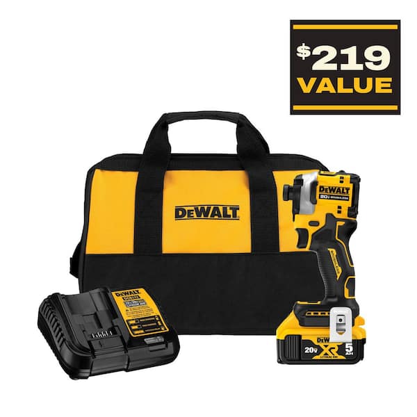 ATOMIC 20V MAX Lithium-Ion Cordless 1/4 in. Brushless Impact Driver Kit, 5 Ah Battery, Charger, and Bag
