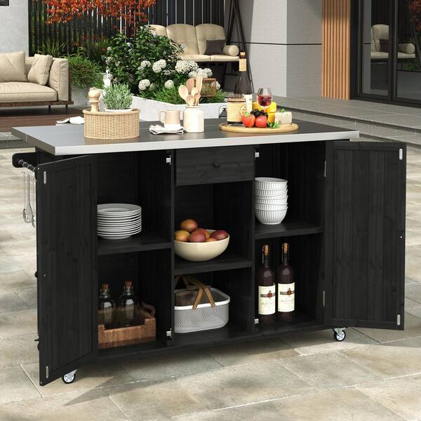 Outdoor Kitchen Island Fir Wood Kitchen Island with Stainless