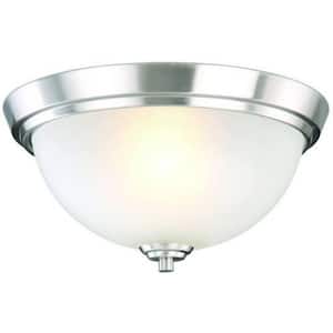 13.5 in. Brushed Nickel Flush Mount Fixture with 2 Bulbs and Alabaster Glass Shade