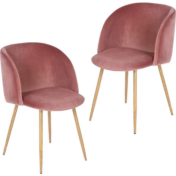 Homy Casa Ynez Rose Velvet Upholstered Oak Metal Legs Arm Dining Chairs (Set of 2)