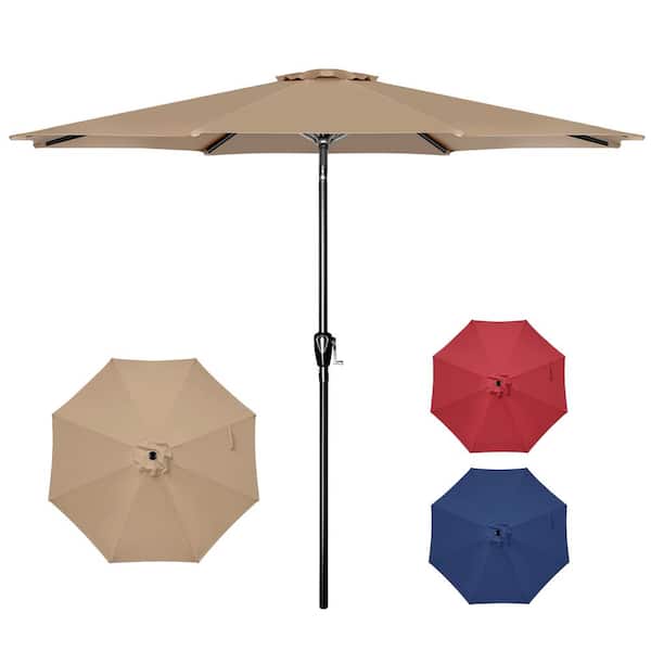 Unbranded 10 ft. Steel Market Patio Umbrella in Tan with Push Button Tilt/Crank, Stainless Steel, Durable
