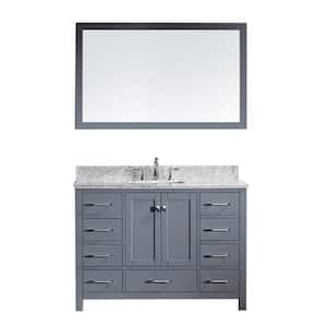 Caroline Avenue 49 in. W Bath Vanity in Gray with Marble Vanity Top in White with Square Basin and Mirror