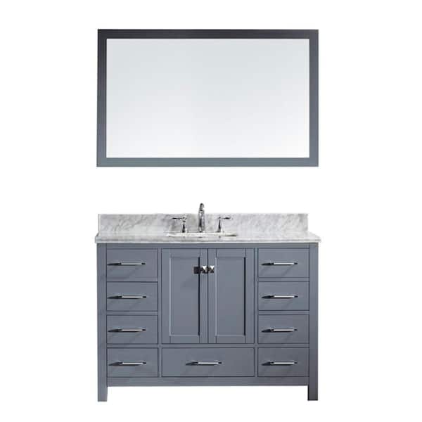 Virtu USA Caroline Avenue 49 in. W Bath Vanity in Gray with Marble Vanity Top in White with Square Basin and Mirror