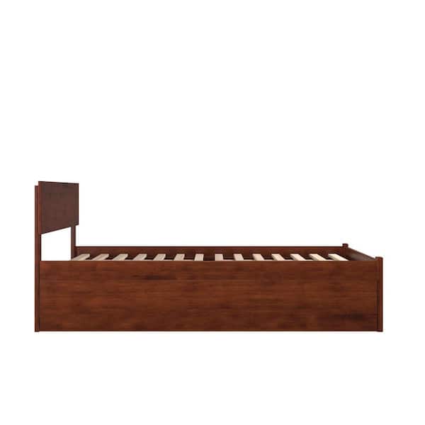Orlando Walnut Brown Solid Wood Frame Full Platform Bed with Footboard and Twin Trundle