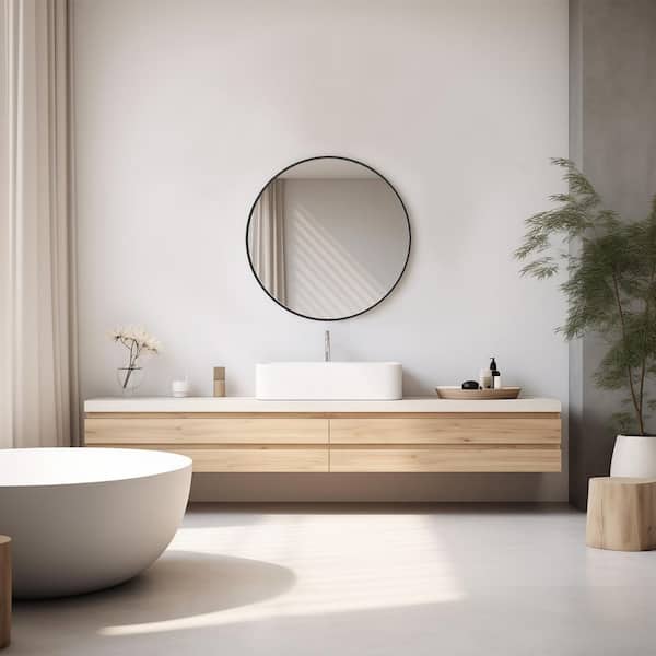 20 in. W x 20 in. H Round Aluminum Framed Wall Bathroom Vanity Mirror in Black for Bathroom, Entryway, Bedroom