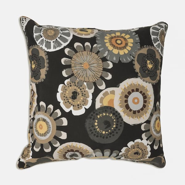 Pillow Perfect Floral Black Square Outdoor Square Throw Pillow