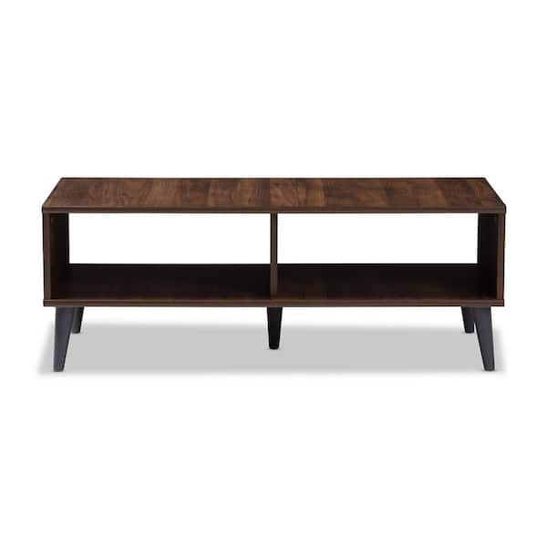 Baxton Studio Pierre 40 in. Walnut/Dark Gray Medium Rectangle Wood Coffee Table with Shelf