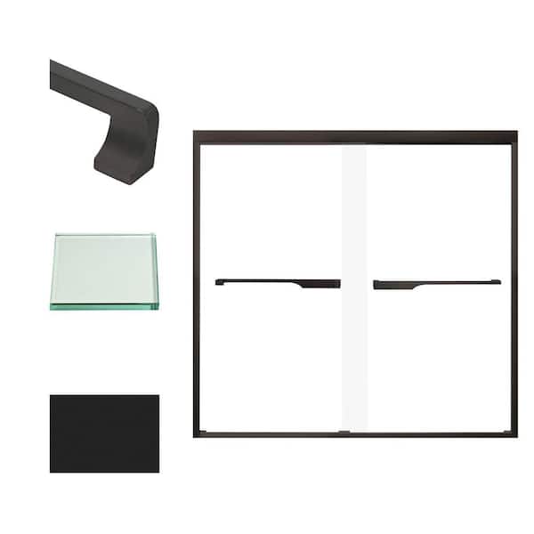 Transolid Frederick 59 in. W x 58 in. H Sliding Semi-Frameless Shower Door in Matte Black with Clear Glass