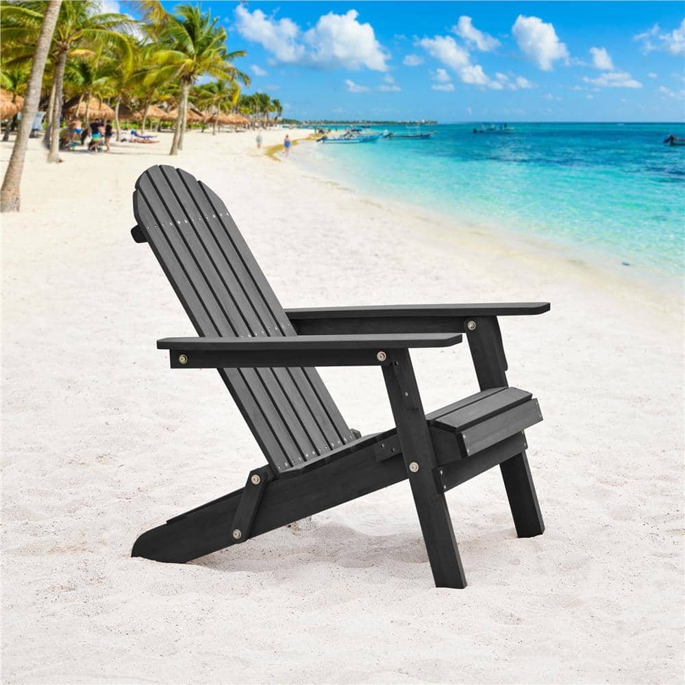 Black Solid Wood Folding Adirondack Chair with Arms