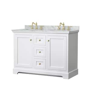 Avery 48 in. W x 22 in. D x 35 in. H Double Sink Bath Vanity in White with White Carrara Marble Top