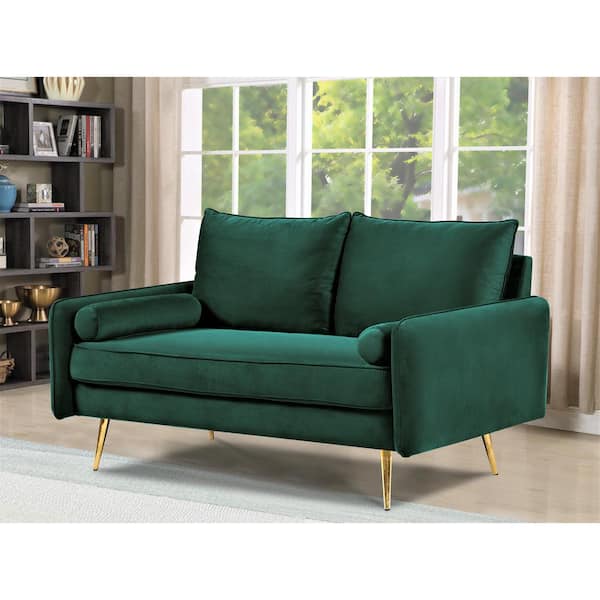 US Pride Furniture Villeda 58 in. Green Solid Velvet 2-Seater Loveseat with Metal Feet