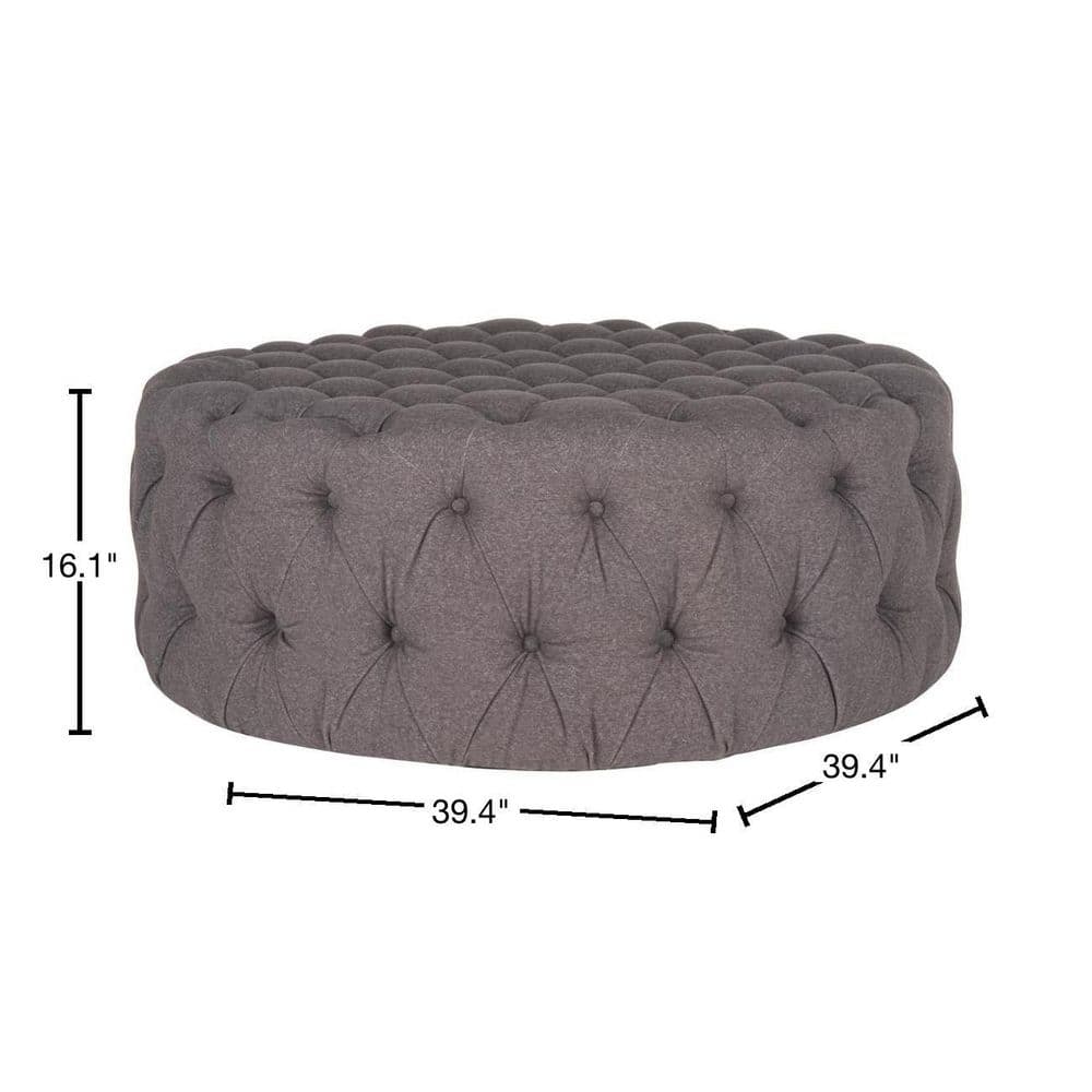 Charlene Gray Tufted Round Cocktail Ottoman