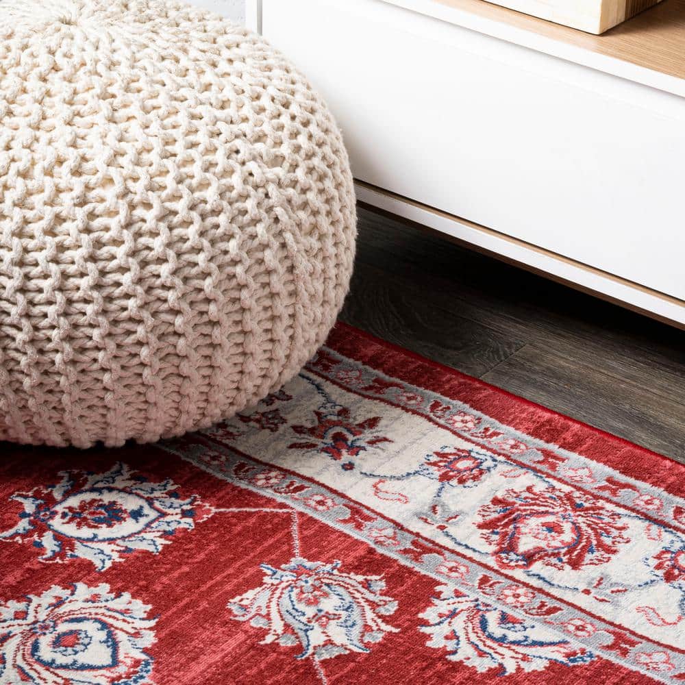 Red and Cream Synthetic Reversible Runner Rug, 4.3" x 36.61"