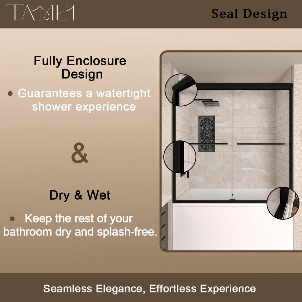 Matte Black Semi Frameless Sliding Tub Door with Clear Glass