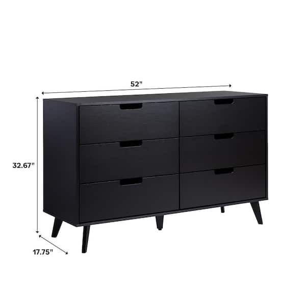 Modern Black 6-Drawer 52 in. Dresser with Cutout Handles Modern Black 6-Drawer 52 in. Dresser with Cutout Handles