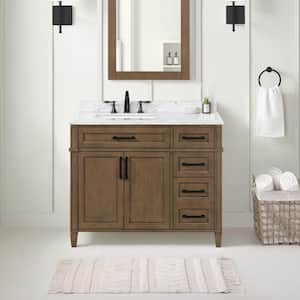 Caville 42 in. W x 22 in. D x 34 in. H Single Sink Bath Vanity in Almond Latte with Carrara Marble Top