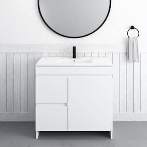 Mace 40 in. W x 18 in. D x 34 in. H Bath Vanity in White with White Ceramic Top and Left-Side Drawers