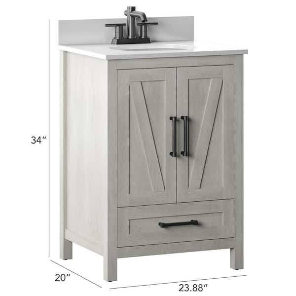 Twin Star Home Rustic 24 In Bath Vanity Fairfax Oak With White Stone Top And Basin 24bv477 Po116 The Depot - Rona Bathroom Vanities 24 Inch