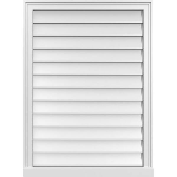Ekena Millwork 28 in. x 38 in. Vertical Surface Mount PVC Gable Vent: Decorative with Brickmould Sill Frame