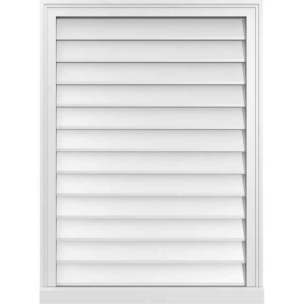 Ekena Millwork 28 in. x 38 in. Vertical Surface Mount PVC Gable Vent: Decorative with Brickmould Sill Frame