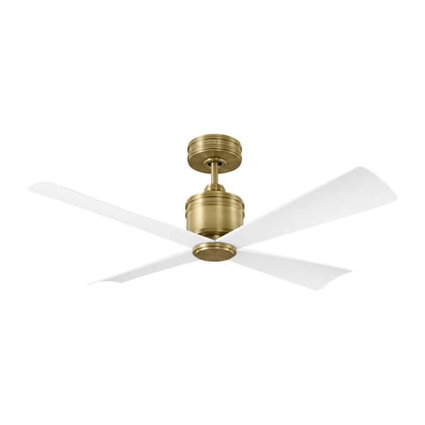 Launceton 44 in. Indoor Hand Rubbed Antique Brass Ceiling Fan with Matte White Blades and 6-speed Reversing Remote