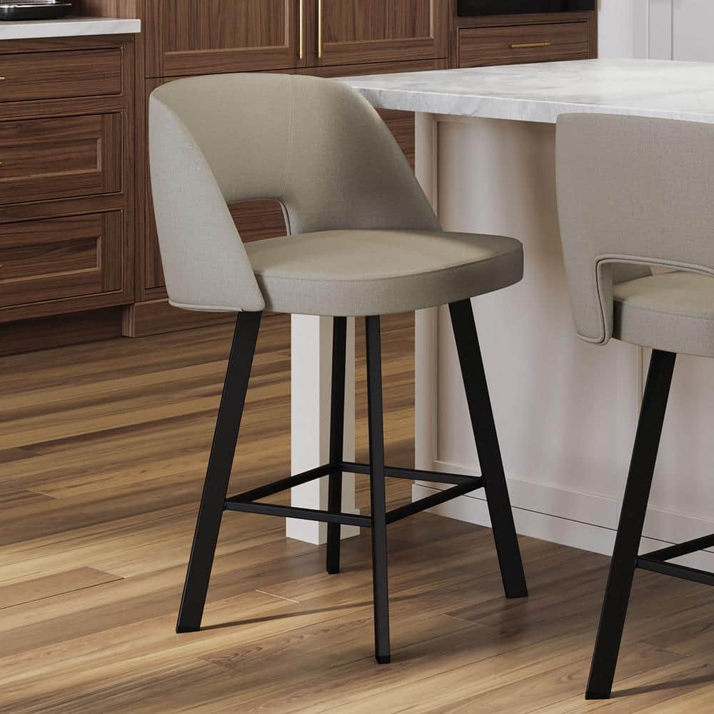 Grey-Beige Swivel Counter Stool with Black Metal Frame