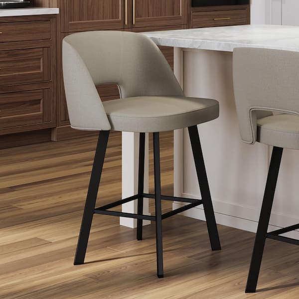 Maureen 26.38 in. Grey, Beige PVC / Black Metal Swivel Counter Stool