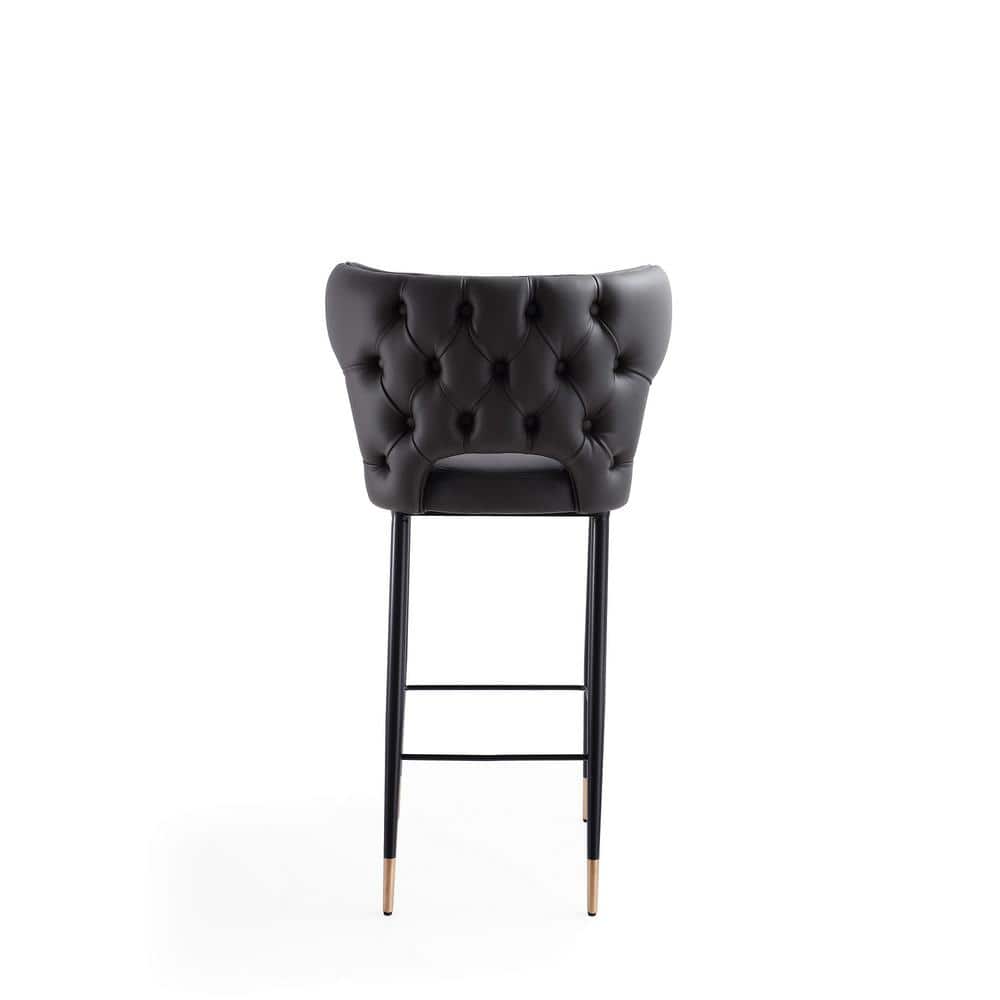 Holguin Gray Leather and Ash Wood Bar Stool with Gold Detailing